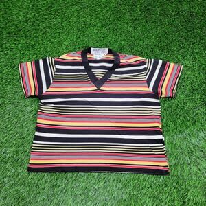Vintage 90s MOD Striped Shirt Womens Medium 19x20 Hippie